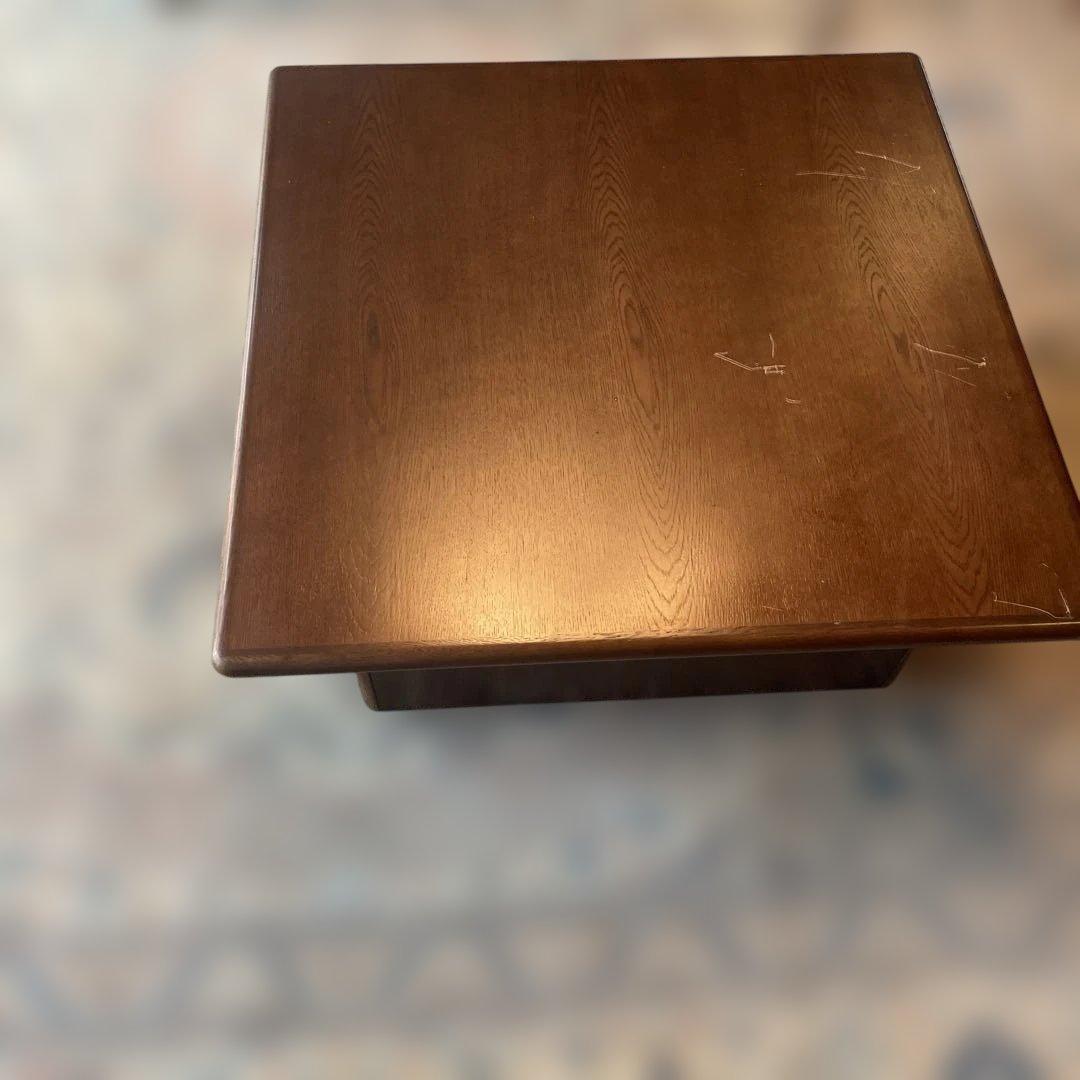 カリモク家具ダークブラウン木製正方形サイドテーブル