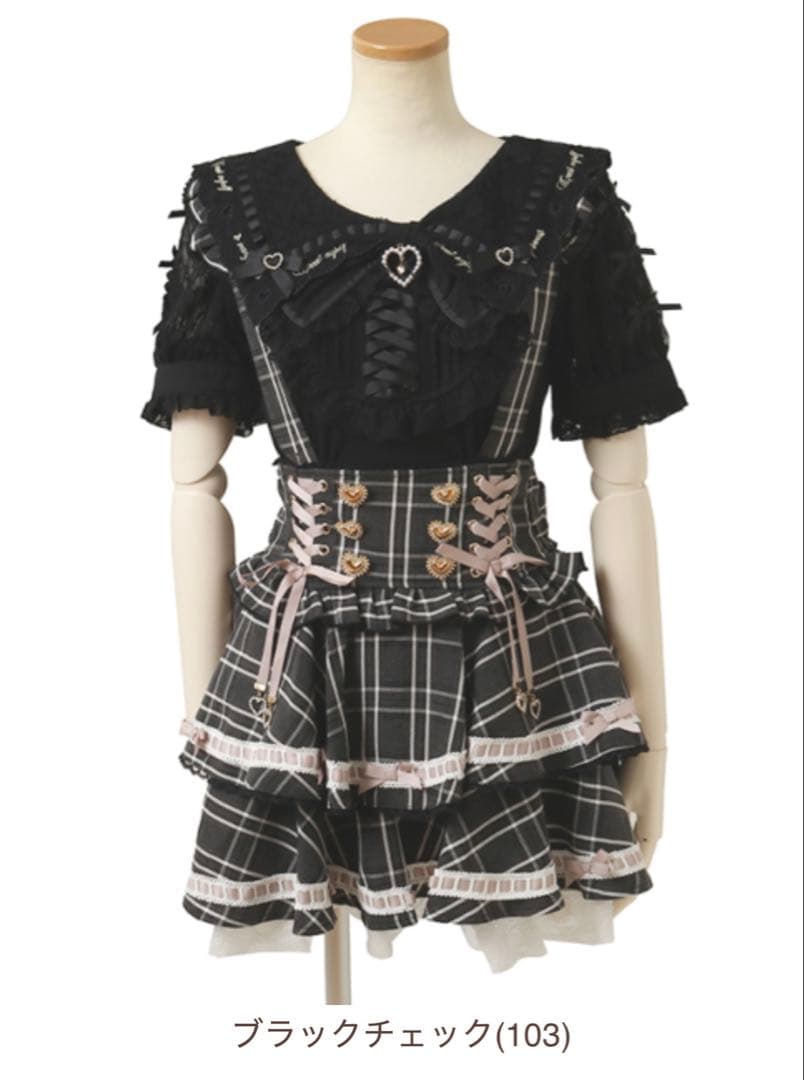 ♡LIZLISA はしごリボンチェックティアードスカパン ブラックチェック♡
