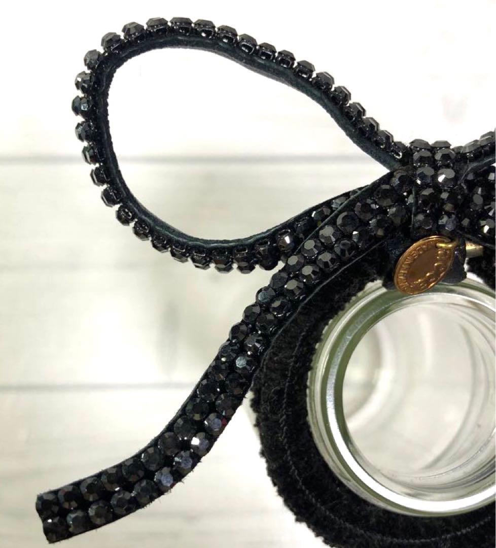 【新品・未使用】　acca アッカ　ヘアゴム　リボン　ブラック　クリスタルガラス