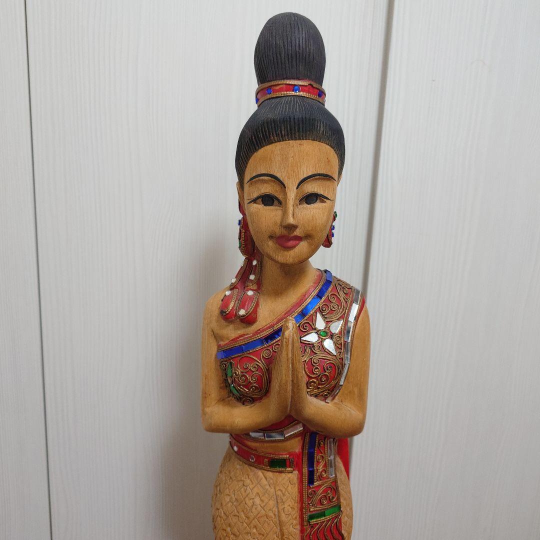 サワディー人形 アジアン家具 木彫り像 全高約77cm