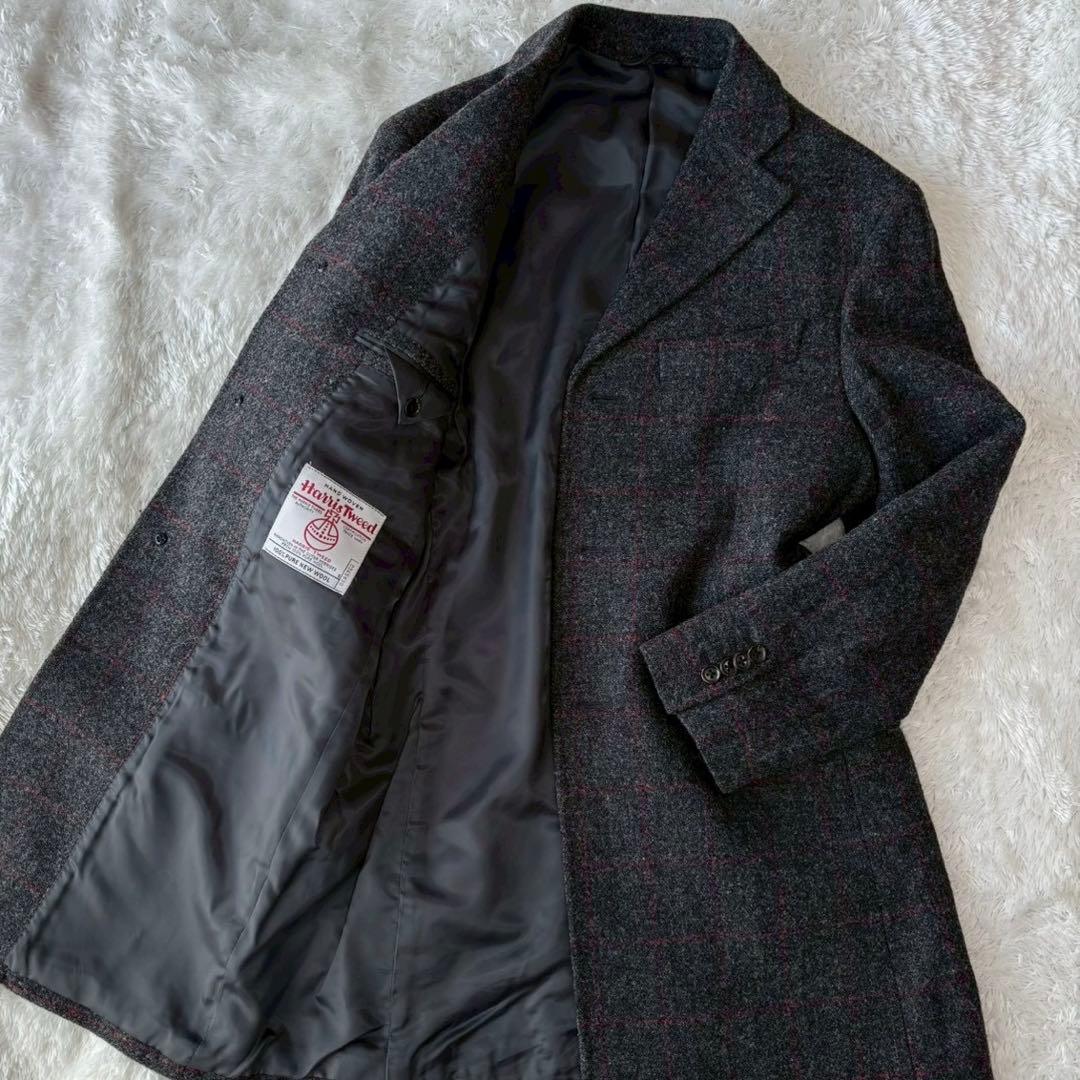 ハリスツイード×ユニバーサルランゲージ チェスターコート チェック ロング L