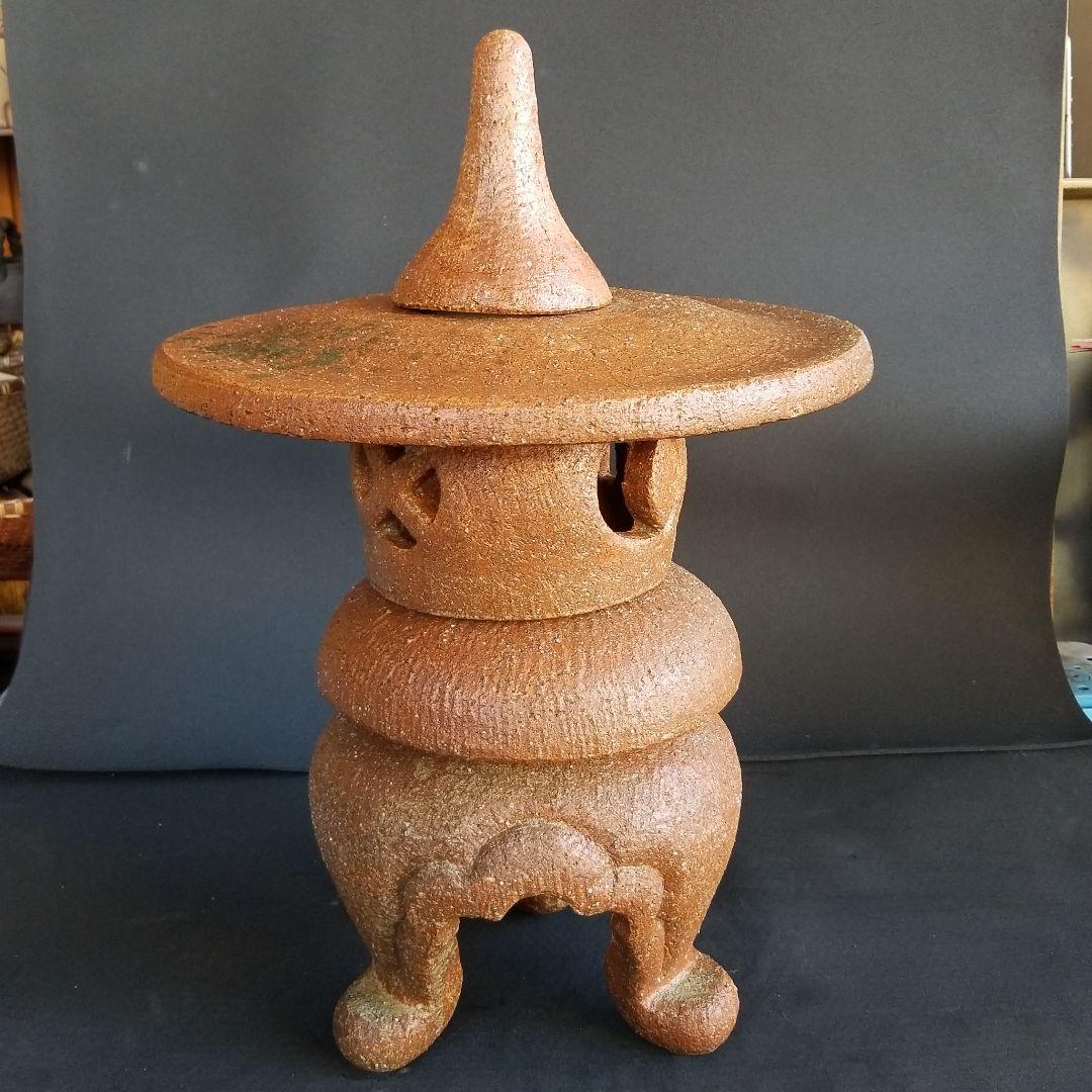 訳あり出品⤵信楽焼陶器 置物 丸雪見灯籠  F-001 高さ６６cm