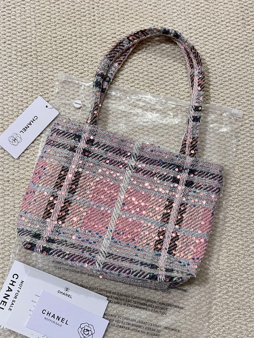 CHANEL チェック柄トートバッグ ピンク系