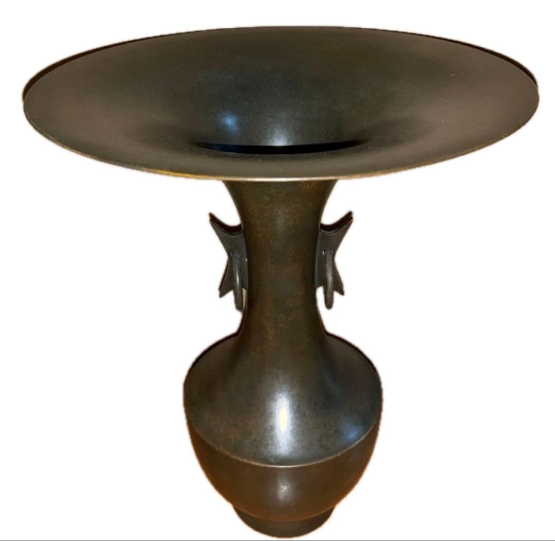 池坊　唐銅製　花器　細口立華　源斎造