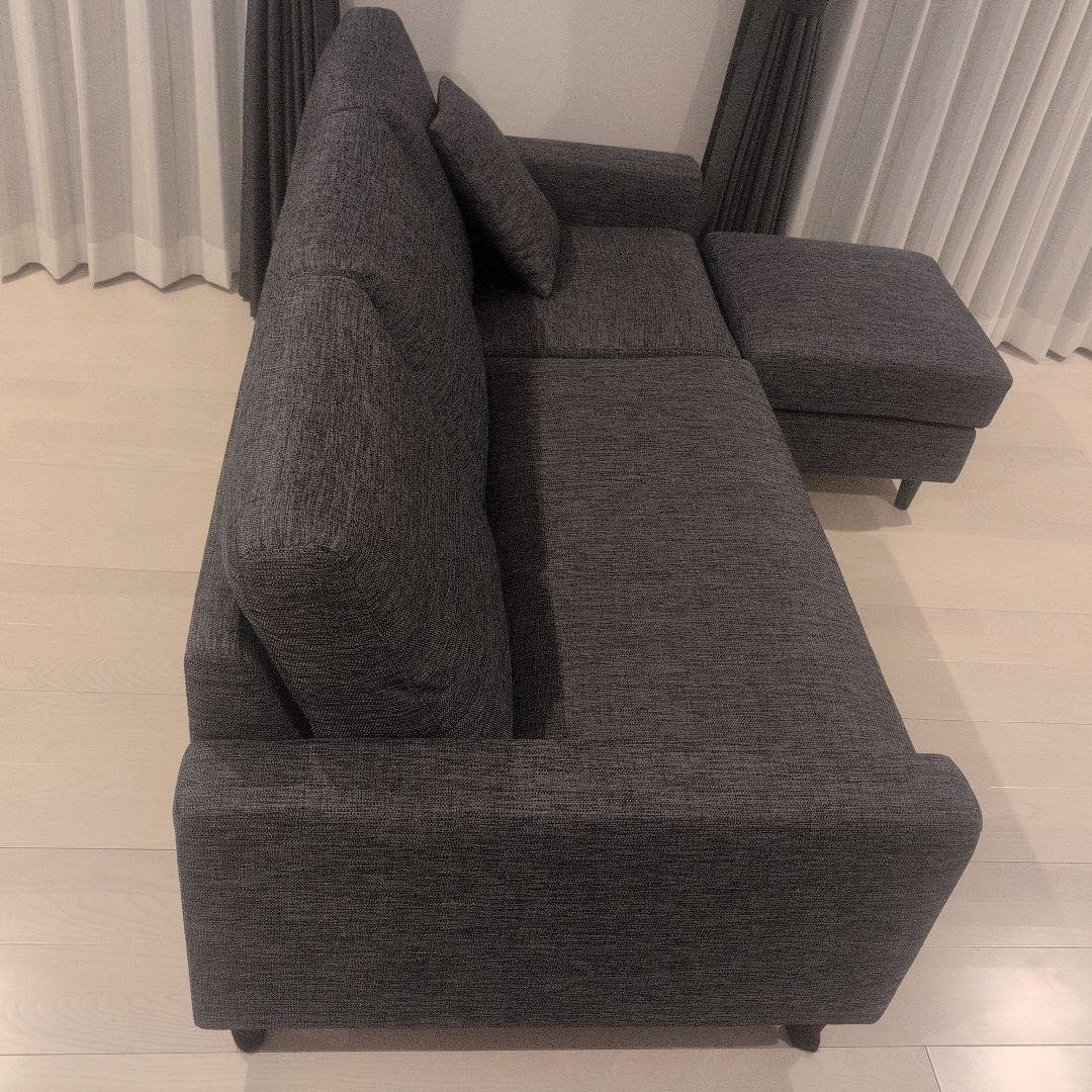 [特価]ダークグレー 3人掛けソファ オットマン付き ニトリ