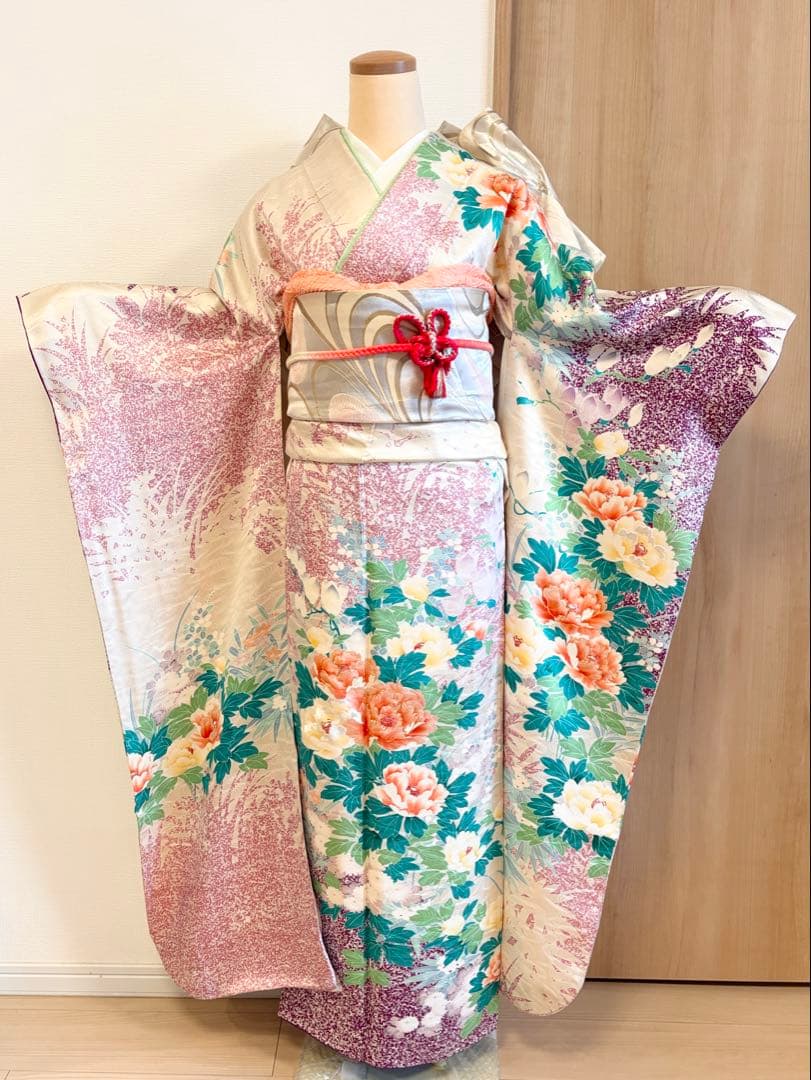 振袖セット 白 紫 緑 花柄 sMH2503201