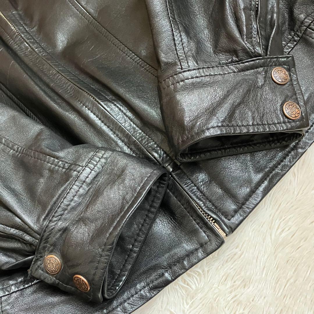 ✨美品✨A-2 レザージャケット シングルライダースジャケット チェック柄 L