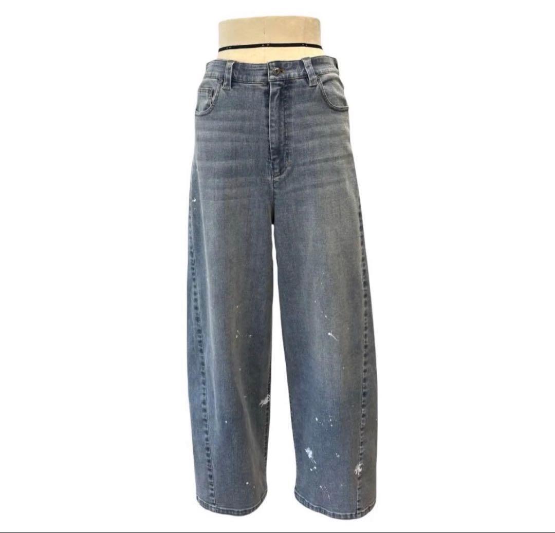 ayaneペイント加工バレルレッグデニムパンツ