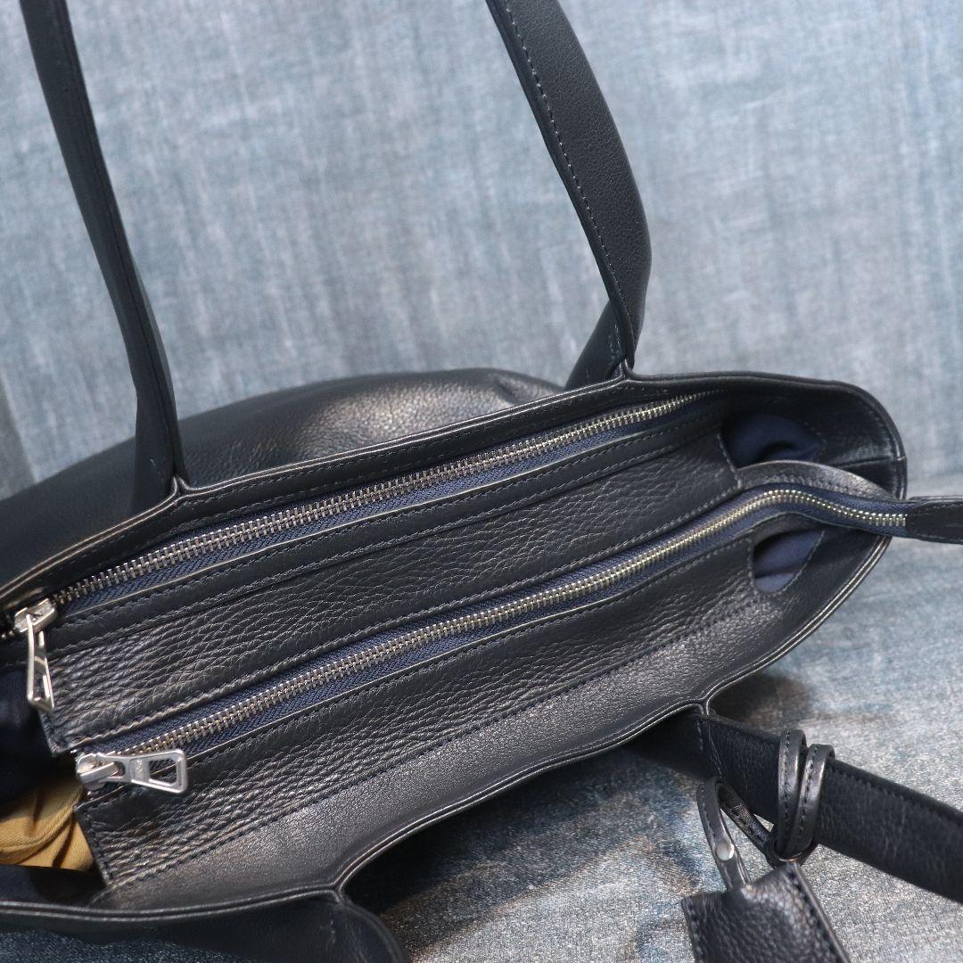 未使用級 SEEKER シュリンクレザー ドレープトートバッグ ネイビー 本革