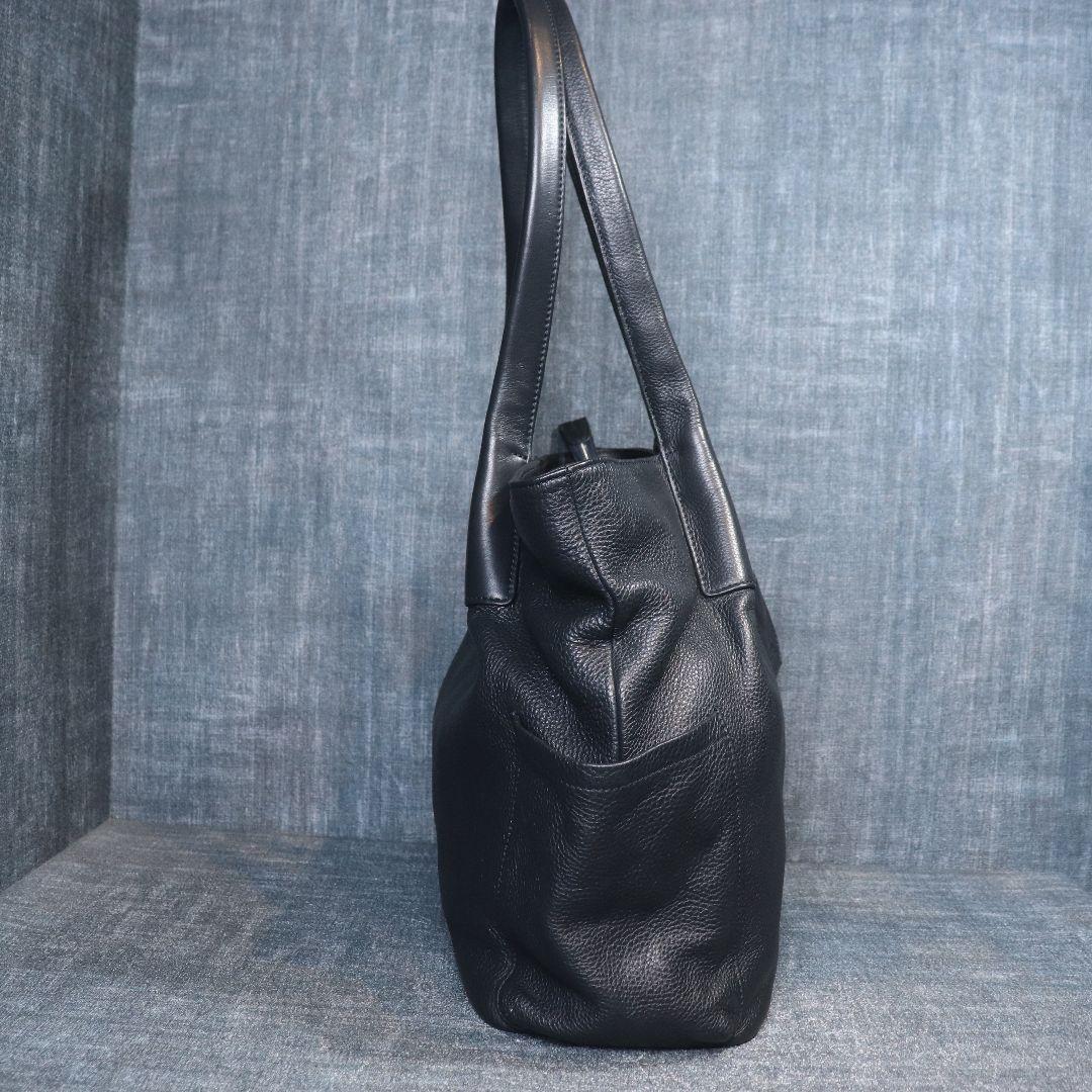 未使用級 SEEKER シュリンクレザー ドレープトートバッグ ネイビー 本革