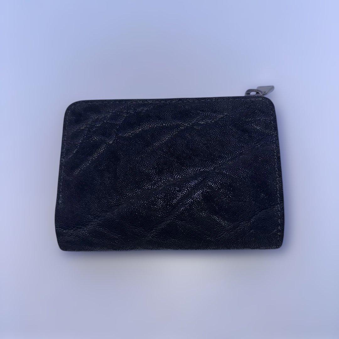 美品 ZOO 象革 エキゾチックレザー 二つ折り 財布 L字 ジップ ブラック