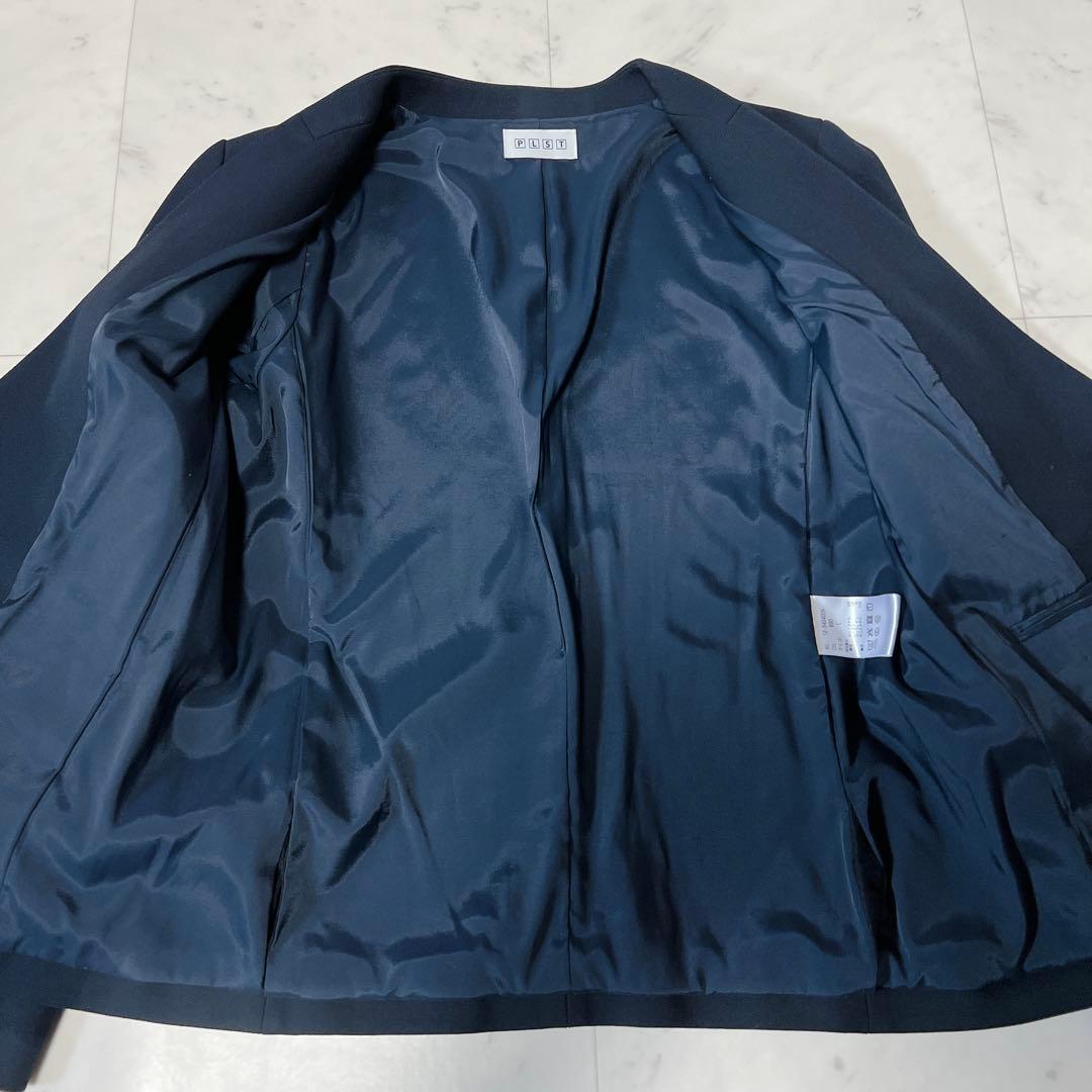 PLST プラステ パンツスーツセットアップ ノーカラー ネイビー Lサイズ