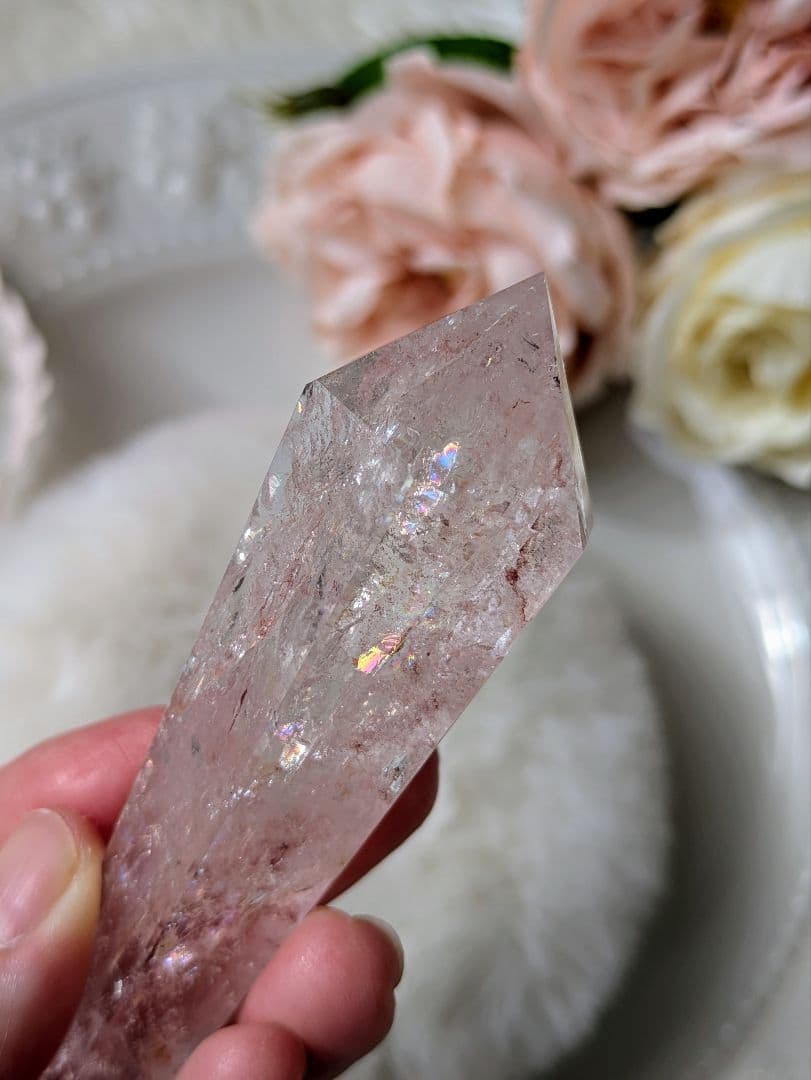 高品質　♡ピンクアゼツライト（通称） ピンククリアクォーツ♡ 　ワンド　　虹