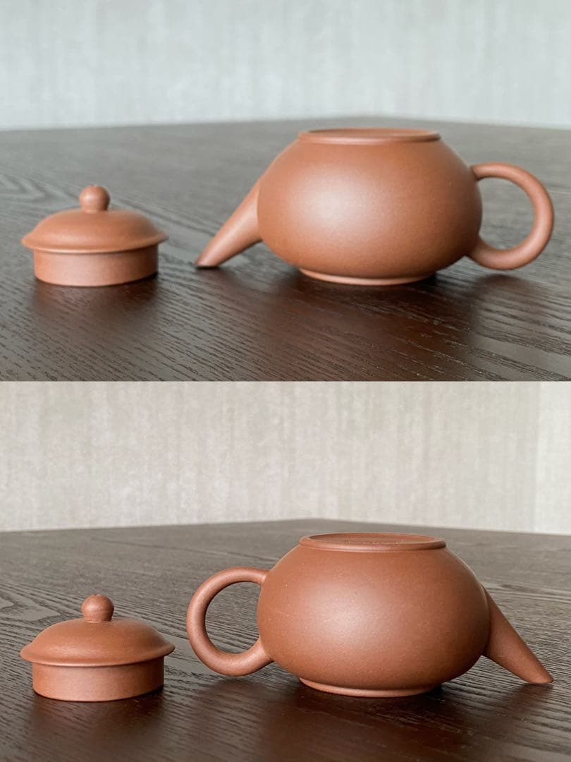 中国宜興紫砂茶壺　　清香　水平壷　朱泥紫砂　素焼きの急須