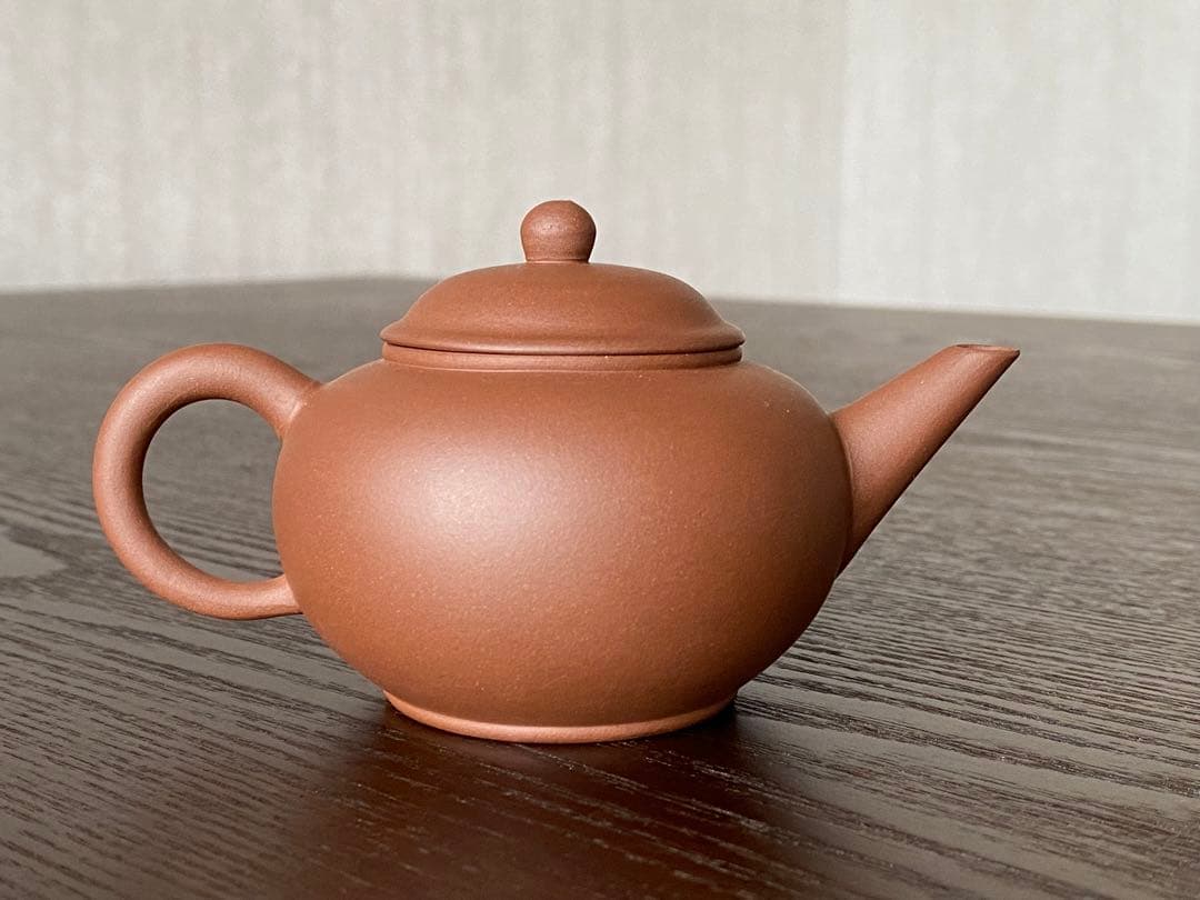 中国宜興紫砂茶壺　　清香　水平壷　朱泥紫砂　素焼きの急須