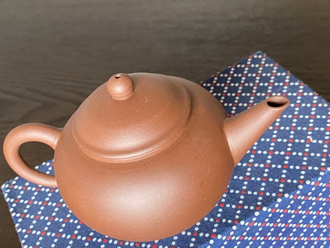 中国宜興紫砂茶壺　　清香　水平壷　朱泥紫砂　素焼きの急須