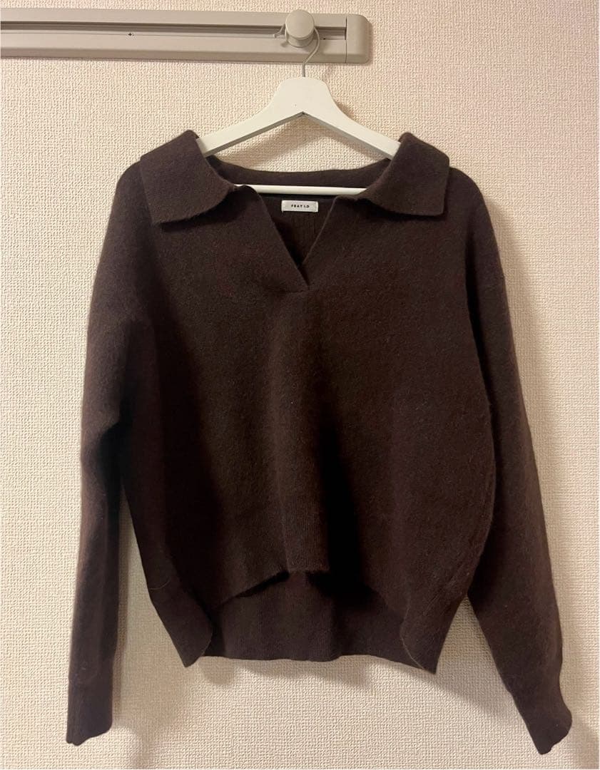 FRAY I.Dラクーンダブルフェイスポロカラープルオーバー ブラウン