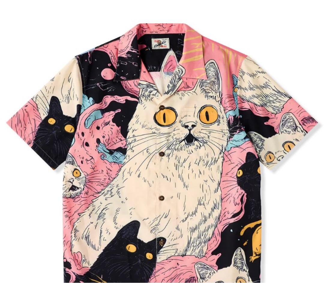 猫と宇宙デザイン 半袖シャツ　Mサイズ
