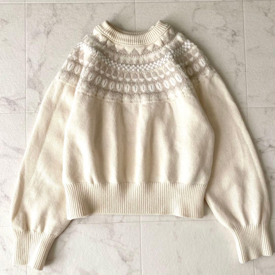 美品.定価2.7万☆シップス アルパカ混 ノルディック柄 クルーネックニット