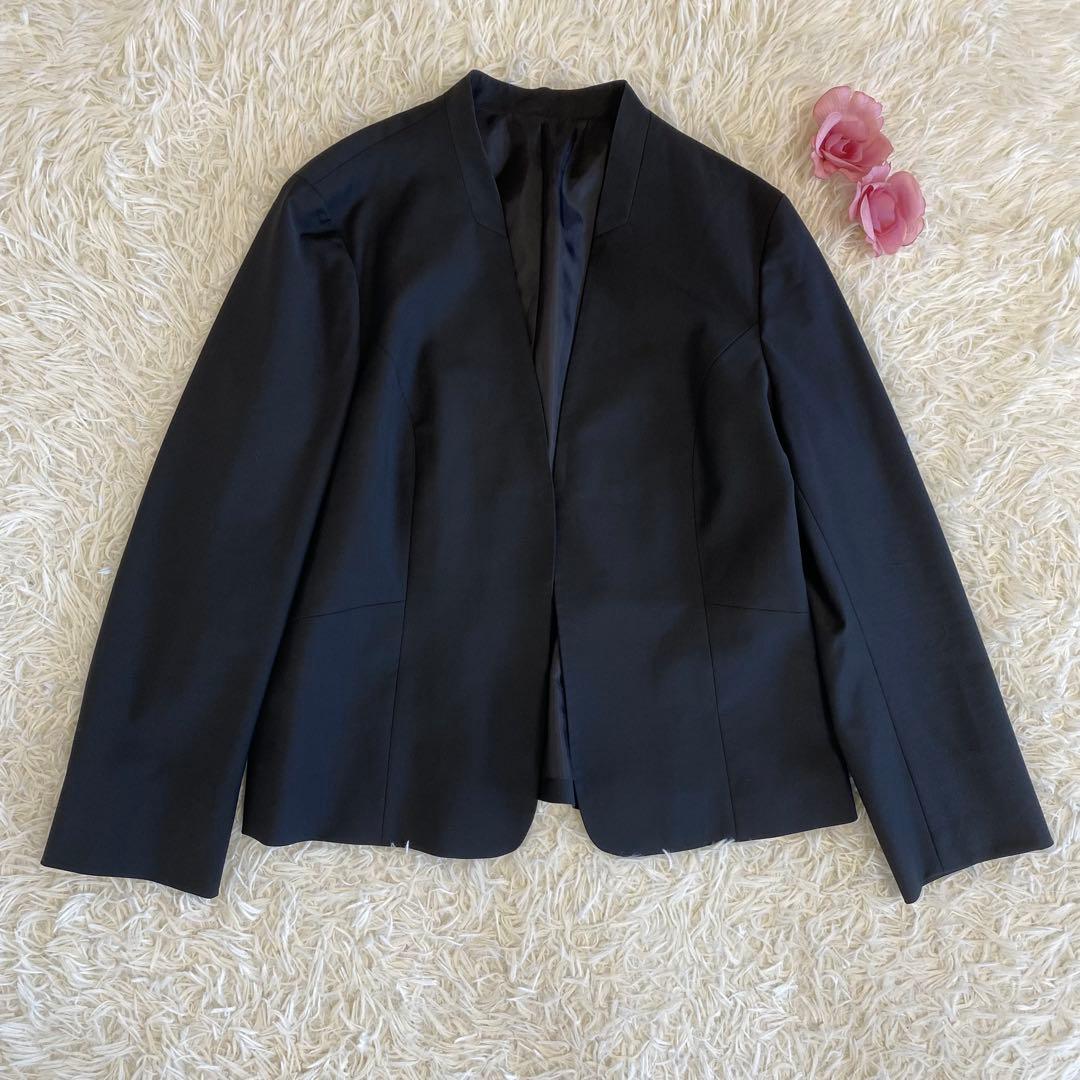 【大きいサイズ】ジェイプレス　ノーカラーパンツスーツセットアップ　黒　17号