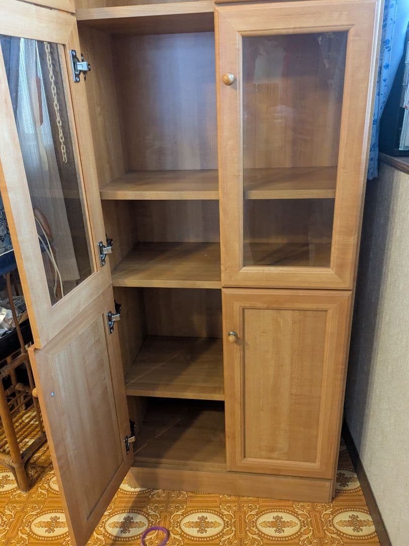 木製食器棚 ガラス扉付き 高180cm