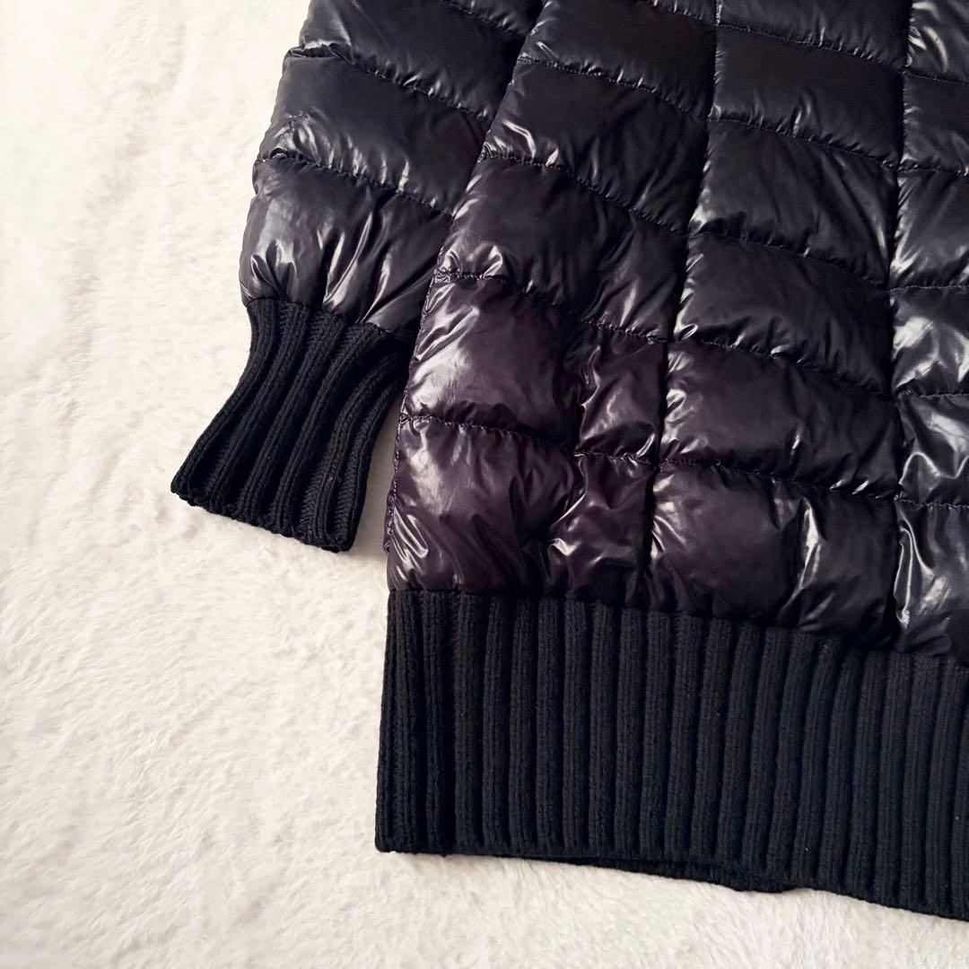 6219 美品✨ ヘルノ ハイネックリブダウンコート 44 ブラック 異素材切替