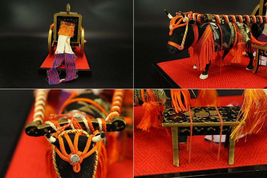 古い ミニチュア 雛道具 木製 蒔絵 牛車 駕籠 セット(ZE360)