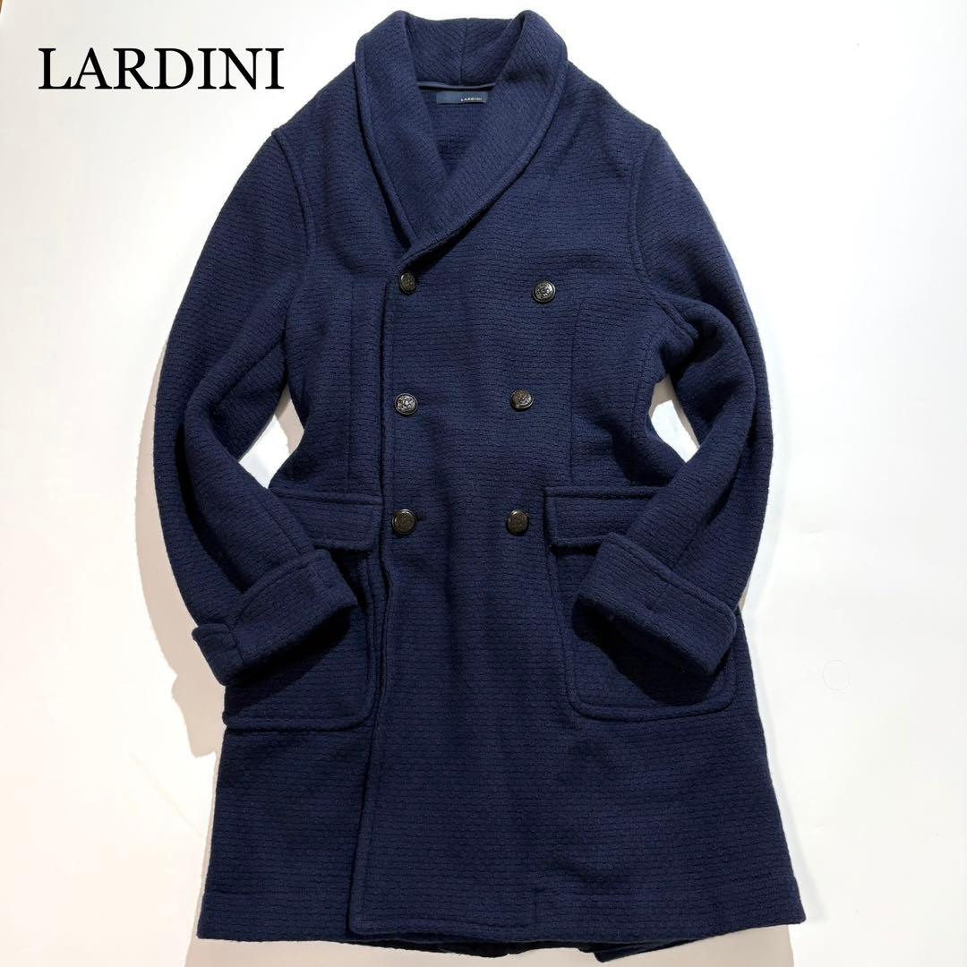 【美品】LARDINI コート ダブル ロゴボタン ロング ツイード ブルー M