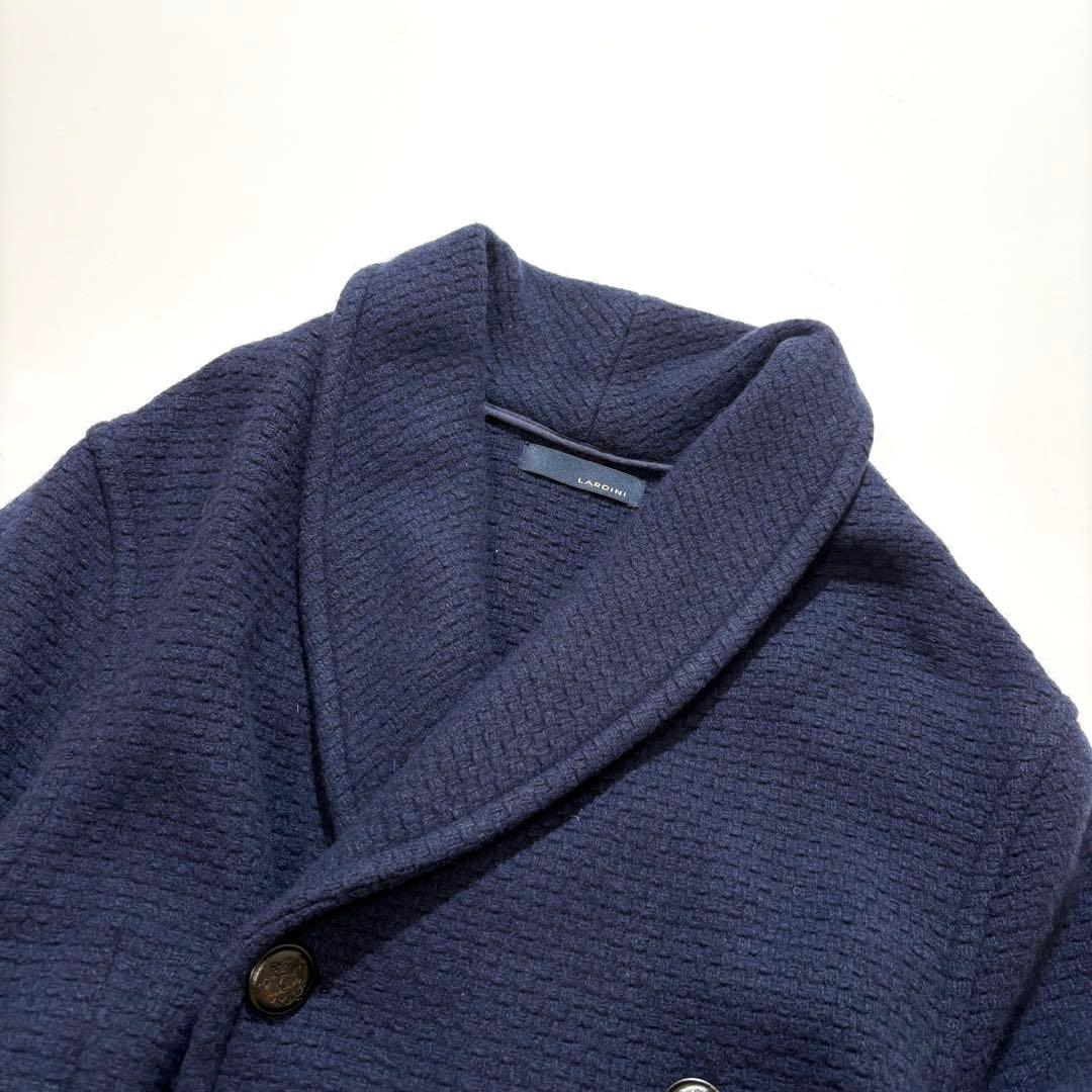 【美品】LARDINI コート ダブル ロゴボタン ロング ツイード ブルー M