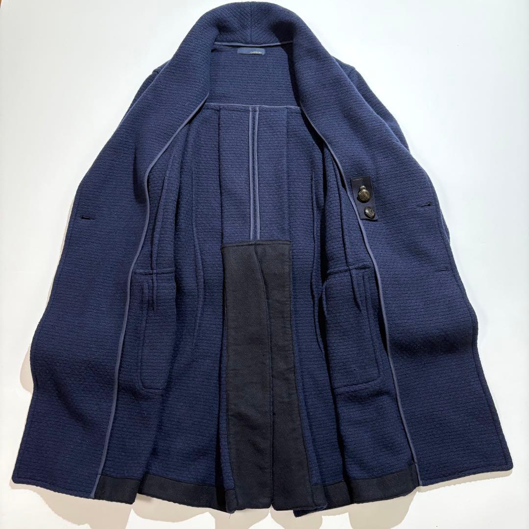 【美品】LARDINI コート ダブル ロゴボタン ロング ツイード ブルー M
