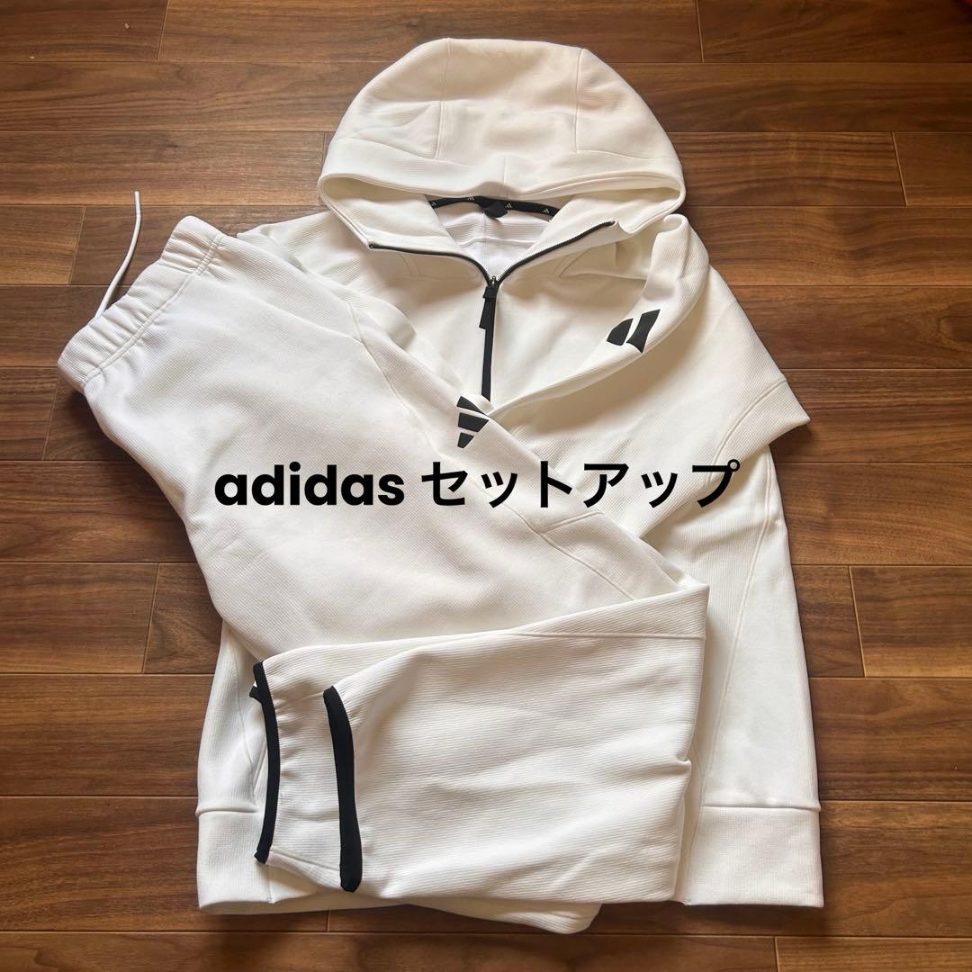 adidas セットアップ メンズ L パーカー パンツ ジャージ 上下 白美品