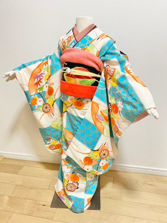 アンティーク　美品水色着物セット