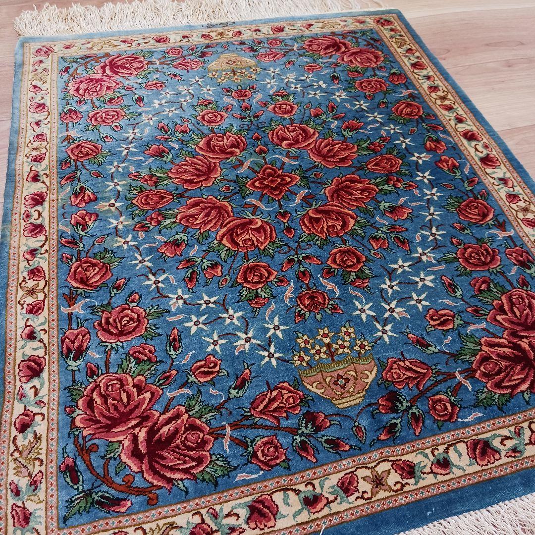 Y3321 ペルシャ絨毯 クム産 工房サイン有 シルク100％ 100万ノット