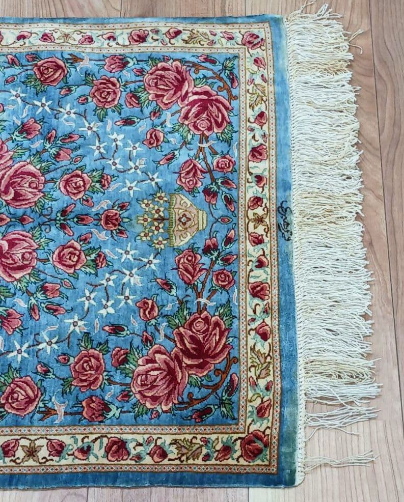 Y3321 ペルシャ絨毯 クム産 工房サイン有 シルク100％ 100万ノット