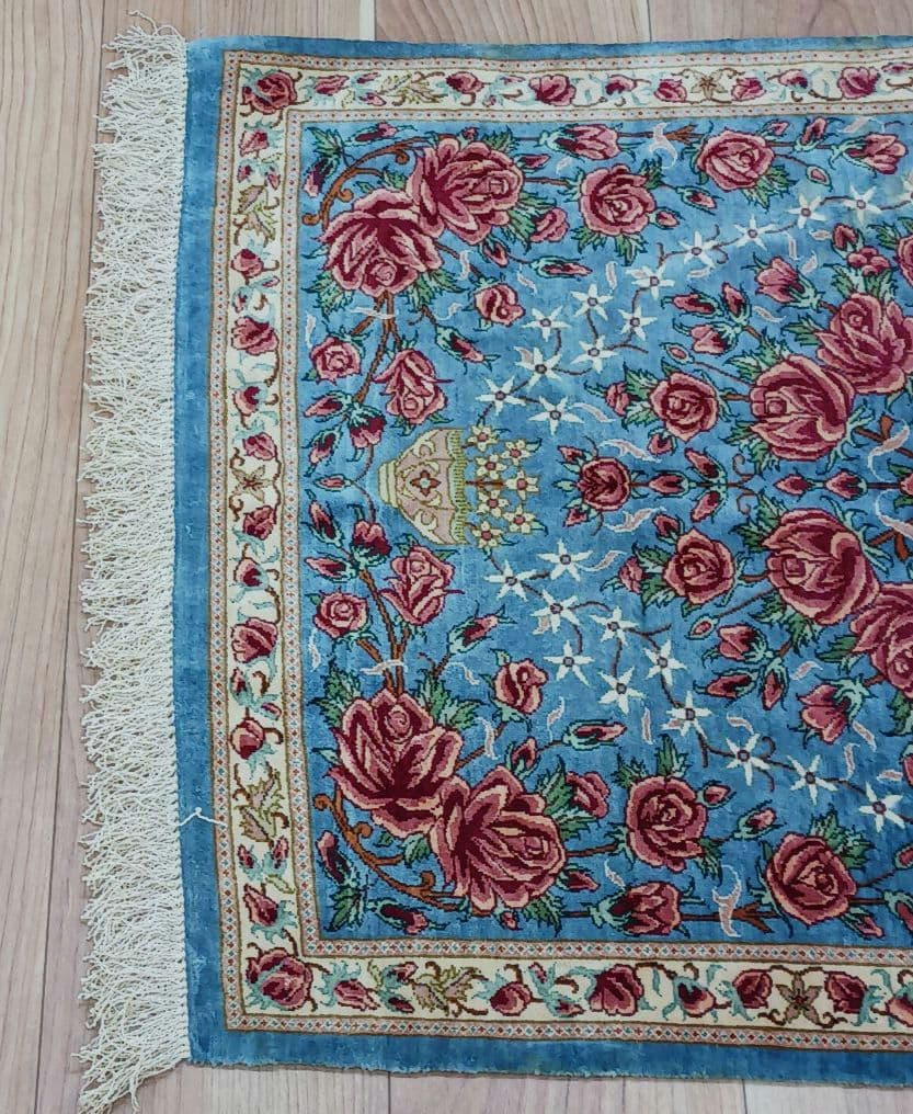 Y3321 ペルシャ絨毯 クム産 工房サイン有 シルク100％ 100万ノット