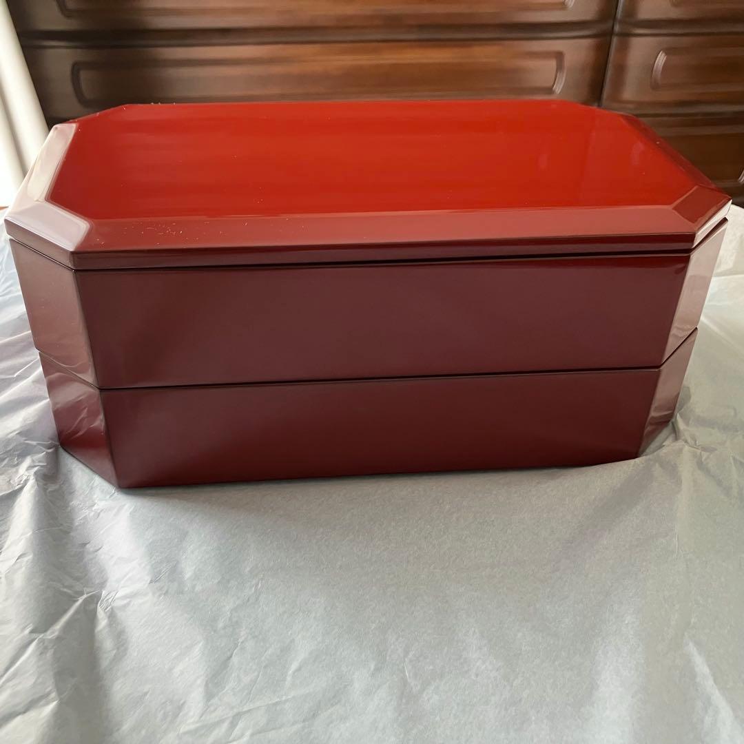 平安象彦 ニ段重箱 朱色 横長