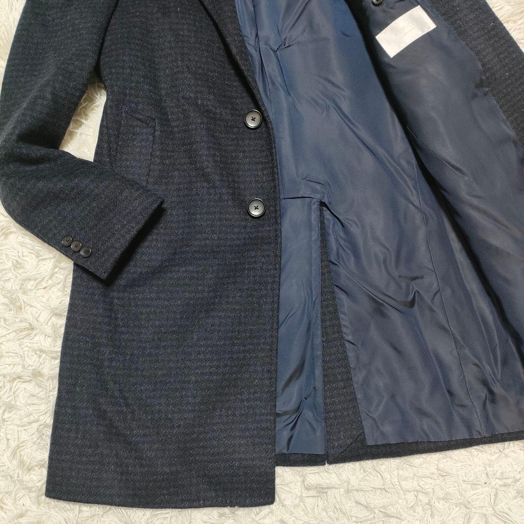 【カシミヤ】エディフィス　チェスターコート　紺　ビジネスカジュアル　メンズ48L