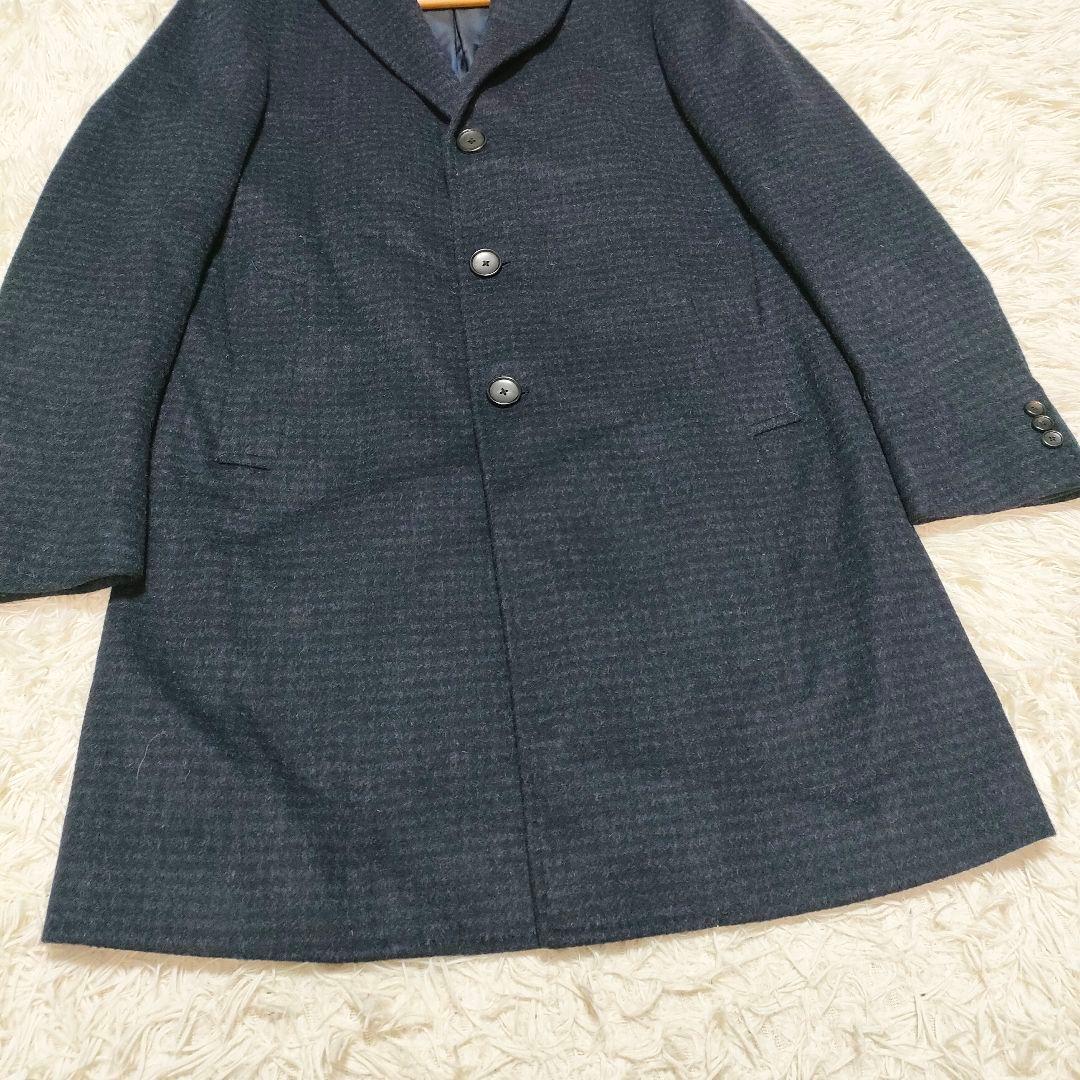 【カシミヤ】エディフィス　チェスターコート　紺　ビジネスカジュアル　メンズ48L