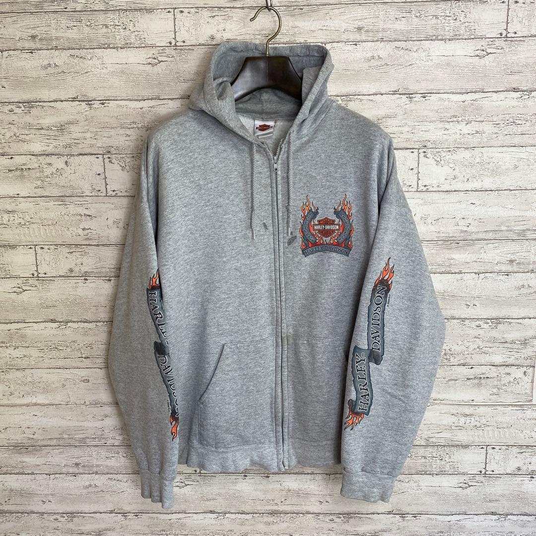 フォロー割済みハーレーダビッドソン　ジップパーカー　4面プリント　裏起毛　XL