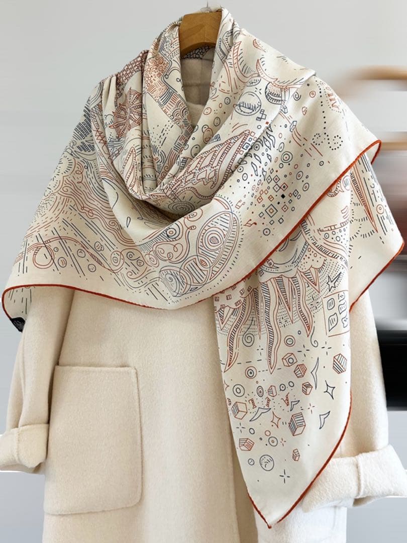 @H32 羊毛 シルク 大判ストール リバーシブル