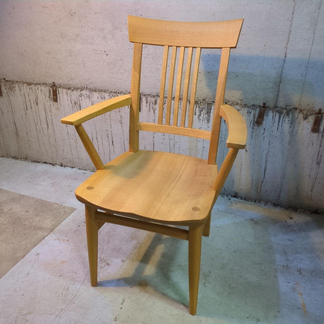 柏木工◆ナラ材　木製アームチェア ナチュラルウッド　オークブラウン　オーク材