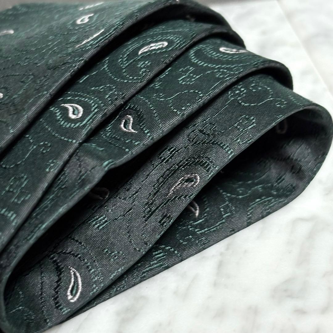 Christian Dior ネクタイ グリーン 深緑 ペイズリー柄 ロゴ