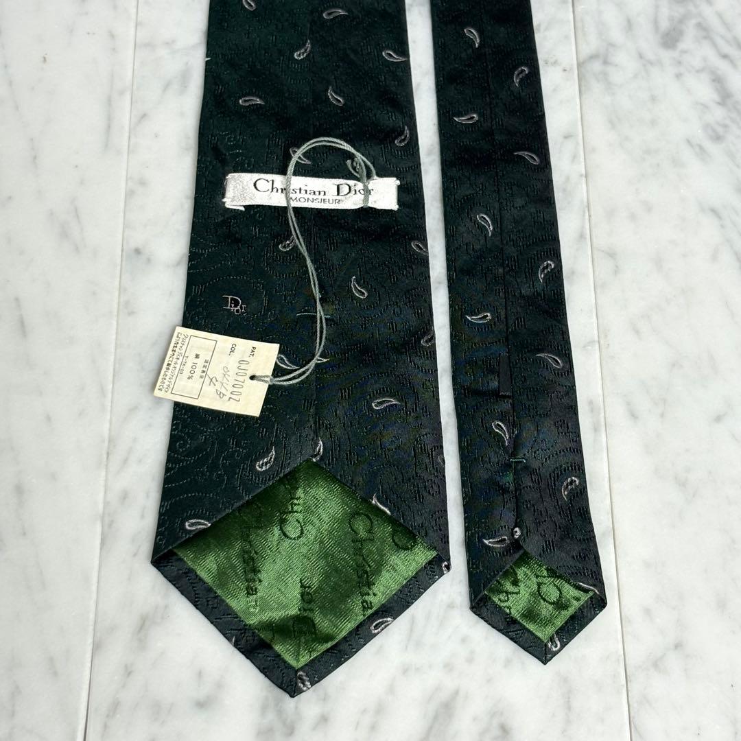 Christian Dior ネクタイ グリーン 深緑 ペイズリー柄 ロゴ