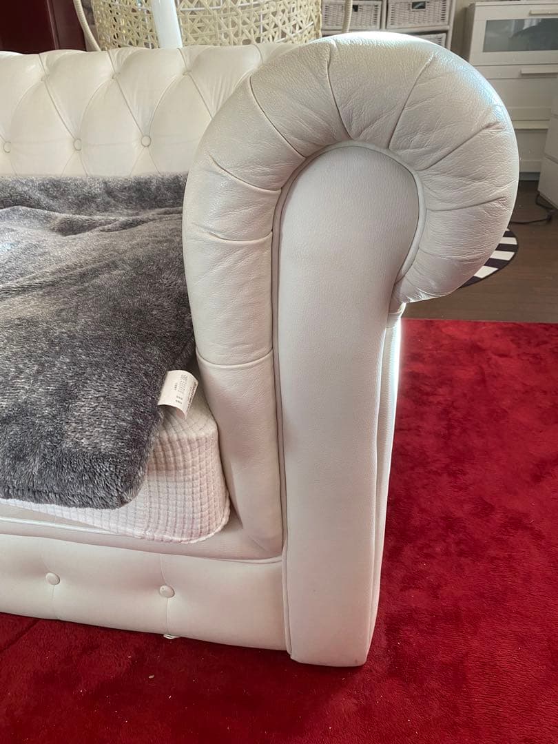 ルクラス♦️ゆったり ダブルソファ♦️本革 ホワイト♦️ベンチスツールあり♦️送料込