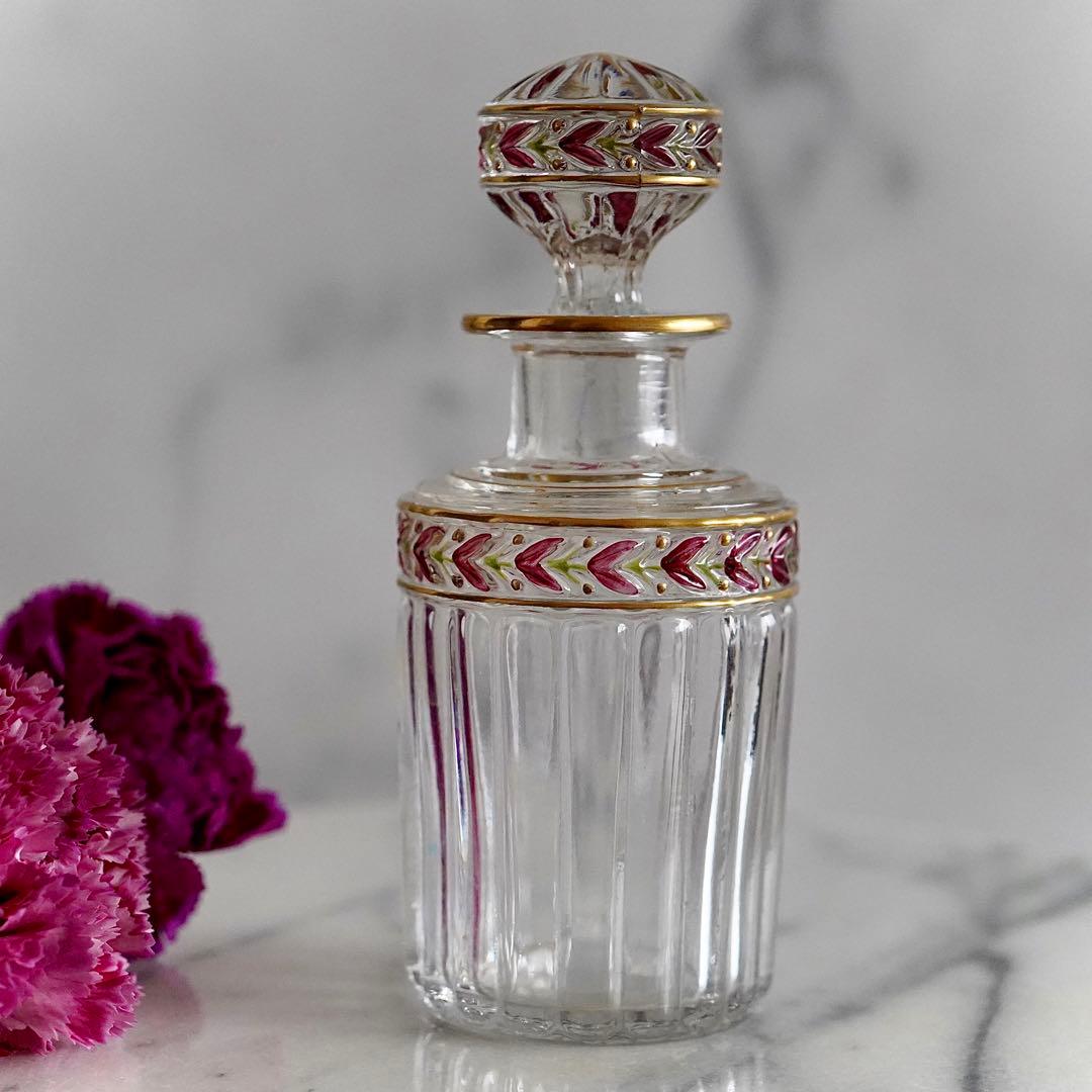 可憐なオールドサンルイ【ローリエ】金彩エナメル彩クリスタル香水瓶 Mサイズ★美品
