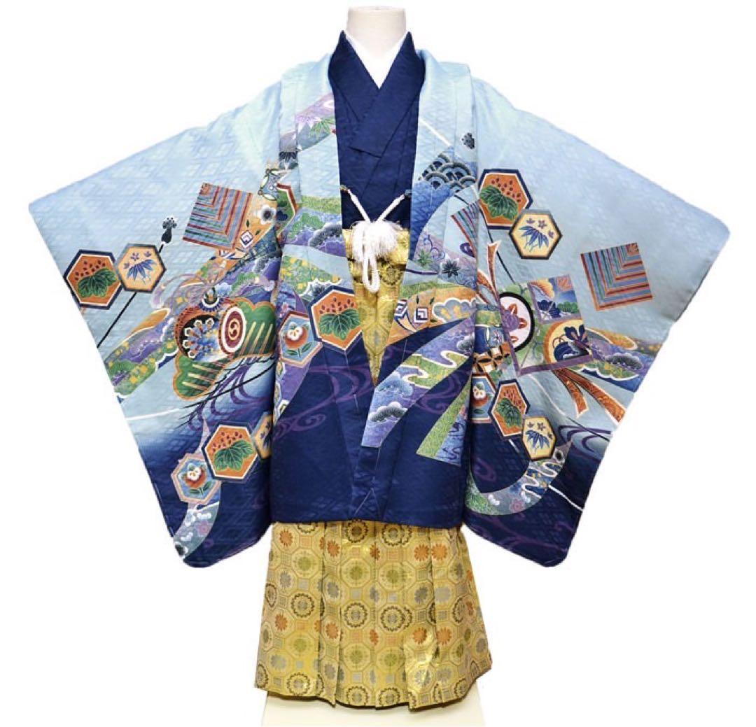 1点限り　七五三　着物　男の子　3歳　羽織　袴　フルセット　水色　着付けDVD付