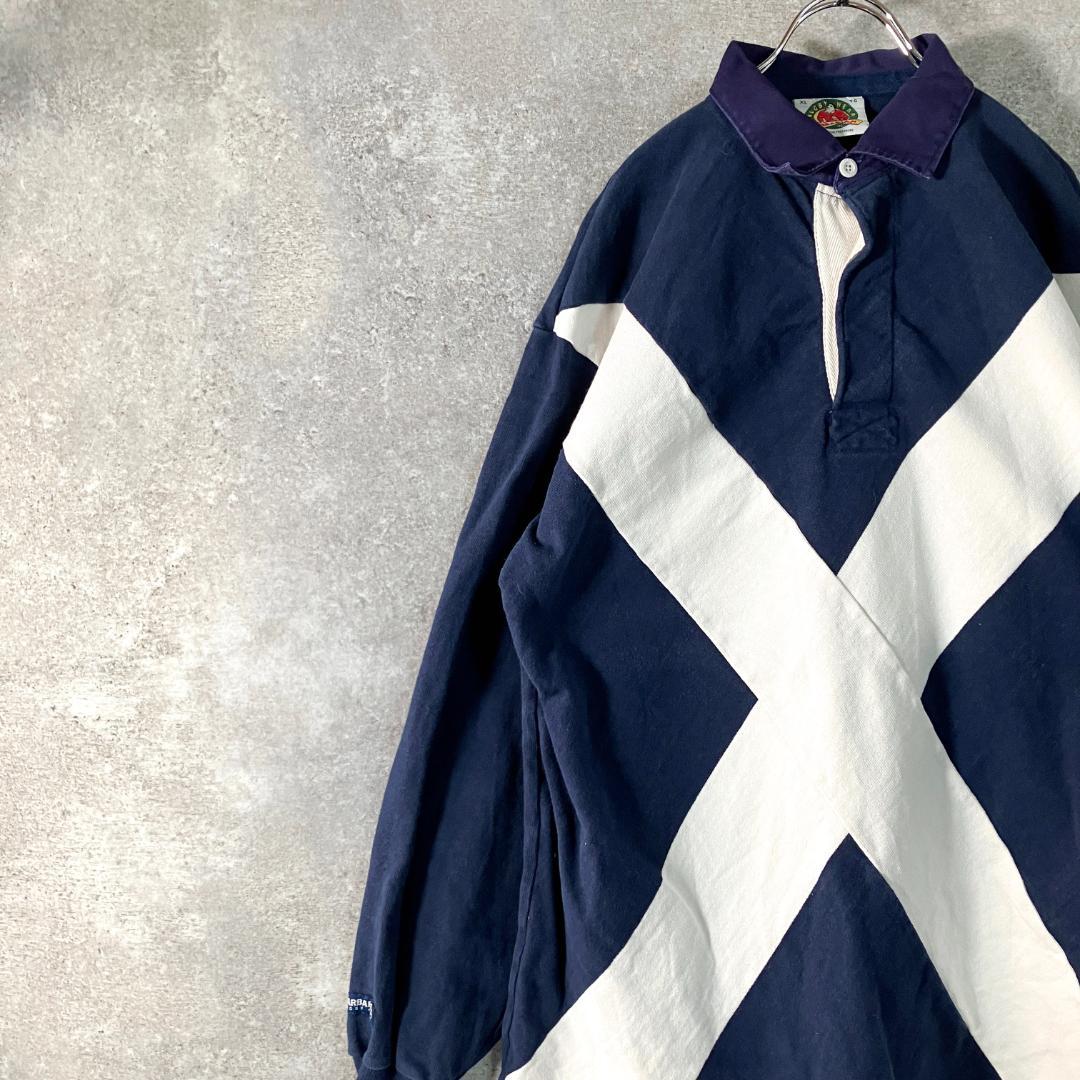 BARBARIAN　スコットランド　ラガーシャツ　ブルー　ホワイト　XL