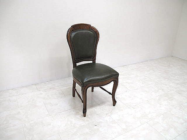 イタリア 本革張りクラシックチェア 象嵌 鋲打ち ダイニングチェア　サイドチェア