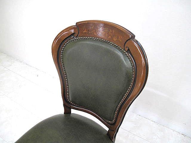 イタリア 本革張りクラシックチェア 象嵌 鋲打ち ダイニングチェア　サイドチェア