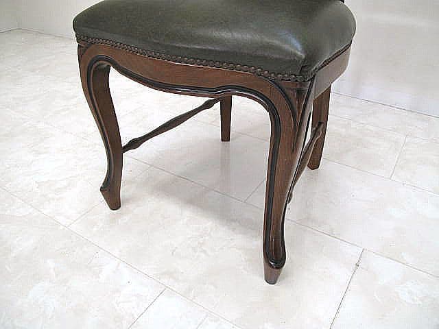 イタリア 本革張りクラシックチェア 象嵌 鋲打ち ダイニングチェア　サイドチェア